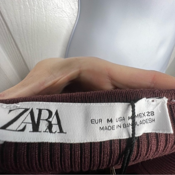NWT Zara Women’s Medium Brown Rib Knit Off Shoulder Crop Top Sweater M - Picture 8 of 16